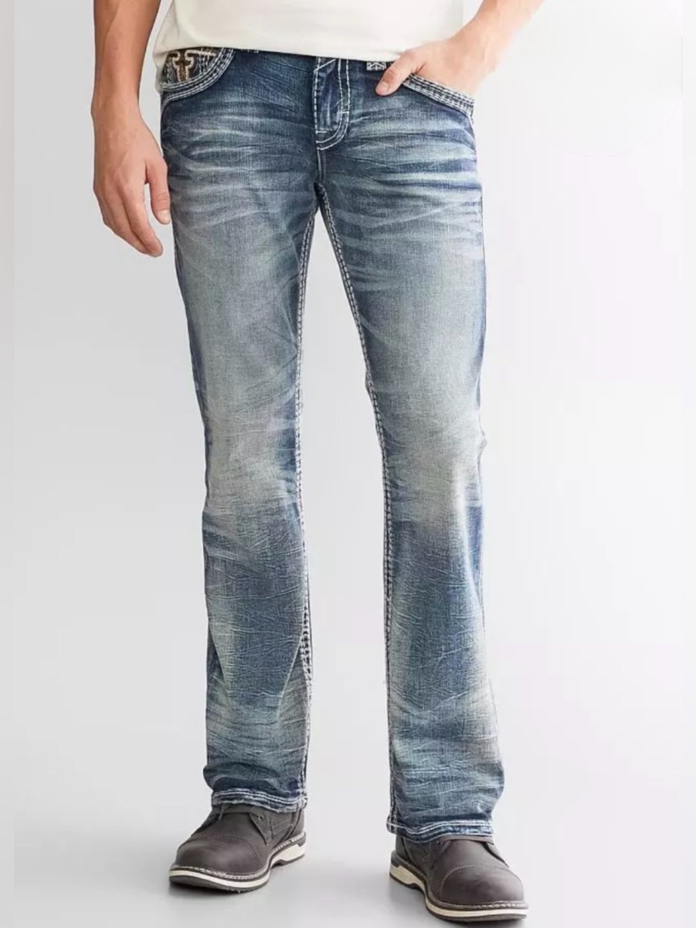 Rock Revival Rolf Slim Boot Jeans, Size 31, Color Washed Blue